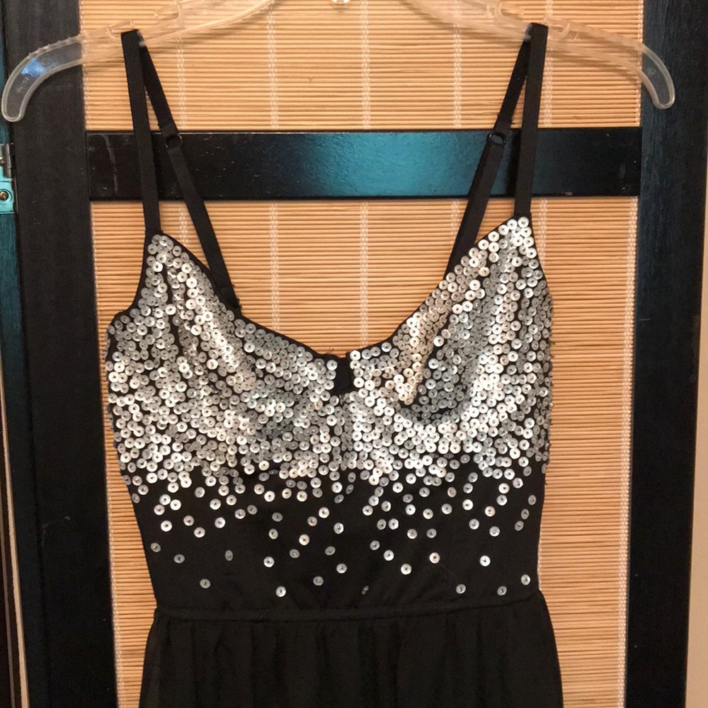 Topshop Black Midi Dress with Silver Sequin Bodice
